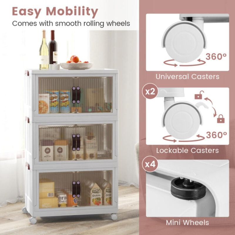 Hivvago 25.5/60 Gal 3-Tier Stackable Storage Boxes Bins with Magnetic Doors and Lockable Casters
