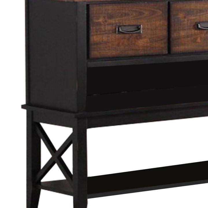 Dual Tone Rubber Wood Server With Spacious Storages Black and Brown - Benzara