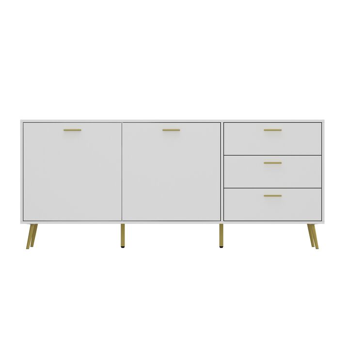 White Wood Buffet Sideboard Storage Cabinet 3-Drawers 2-Cabinets Shelves Kitchen Dining 69 in. W x 30 in. H x 15.6 in. D