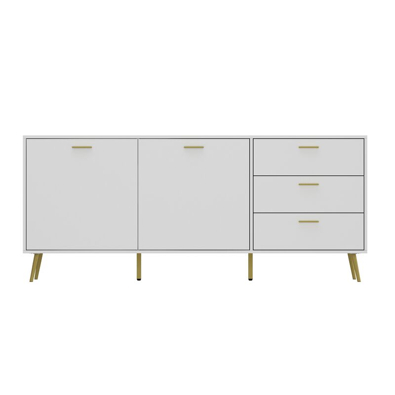 White Wood Buffet Sideboard Storage Cabinet 3-Drawers 2-Cabinets Shelves Kitchen Dining 69 in. W x 30 in. H x 15.6 in. D