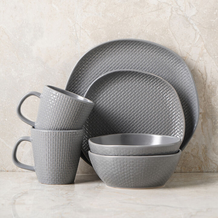 Stone Lain Abigail Stoneware 16 Piece Dinnerware Set, Gray