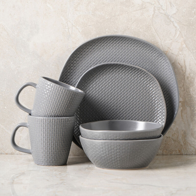 Stone Lain Abigail Stoneware 16 Piece Dinnerware Set, Gray