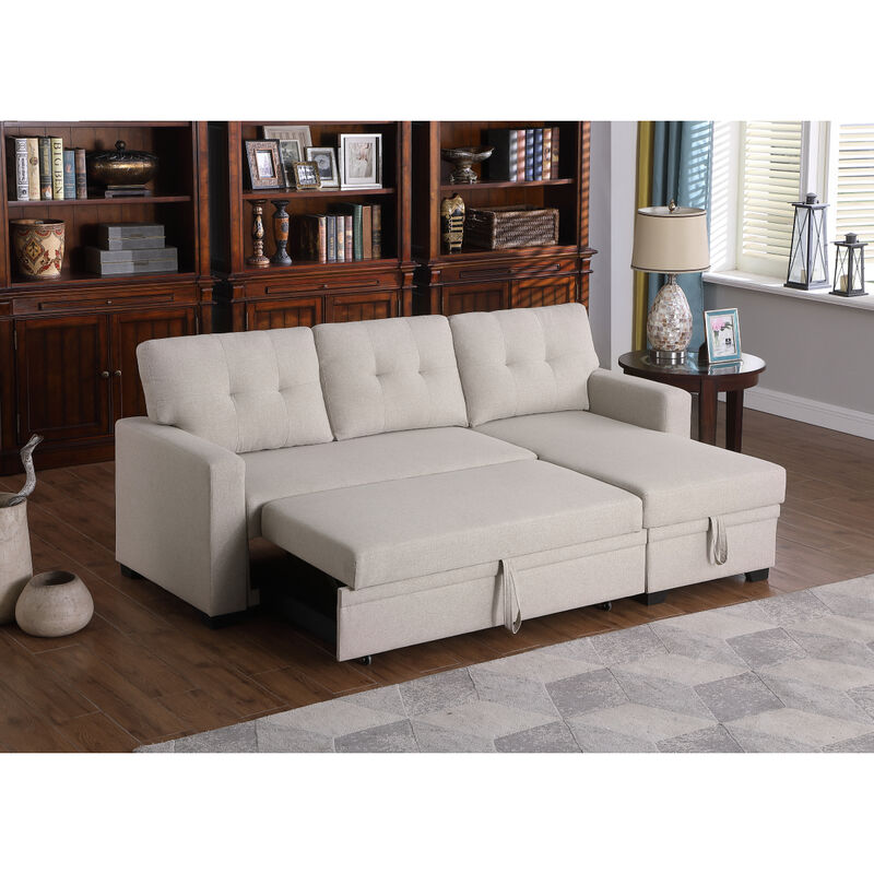 Upholstered Pull Out Sectional Sofa With Chaise