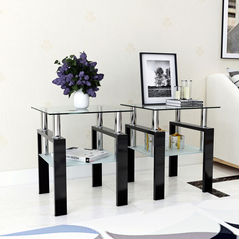Modern Tempered Glass Square Coffee Table Set
