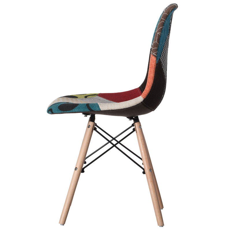 Modern Fabric Patchwork Chair with Wooden Legs for Kitchen, Dining Room, Entryway, Living Room, Single