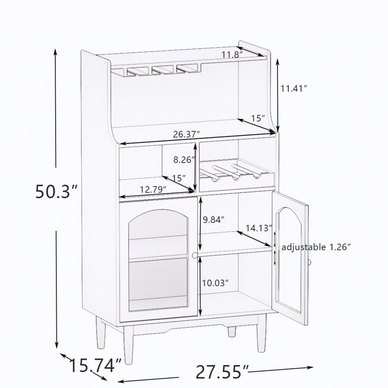 Grey wine cabinet with glass doors & removable racks