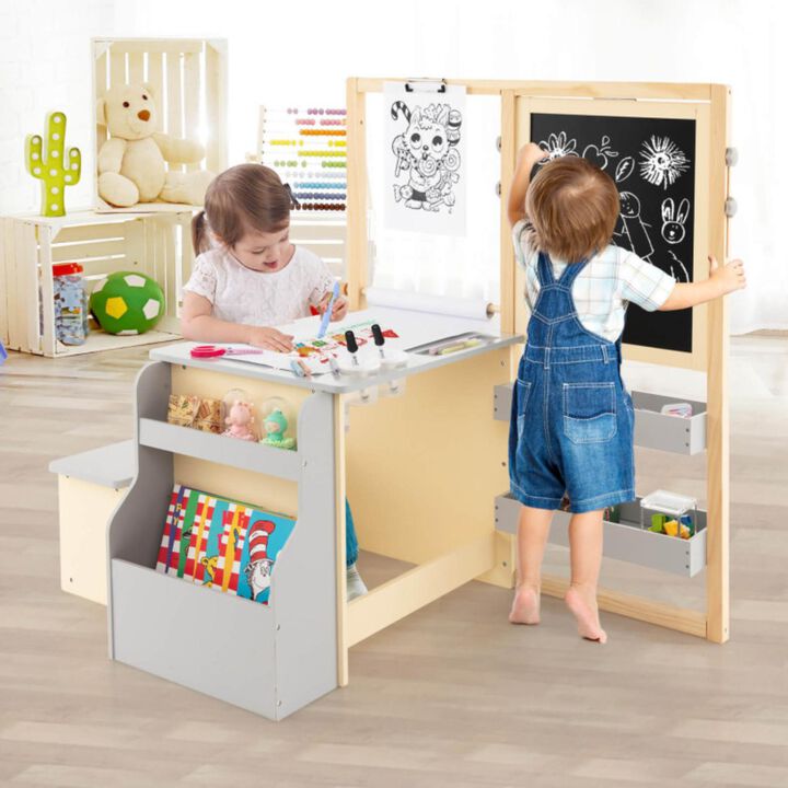 Hivvago Kids Art Center Wooden Table Bench Set