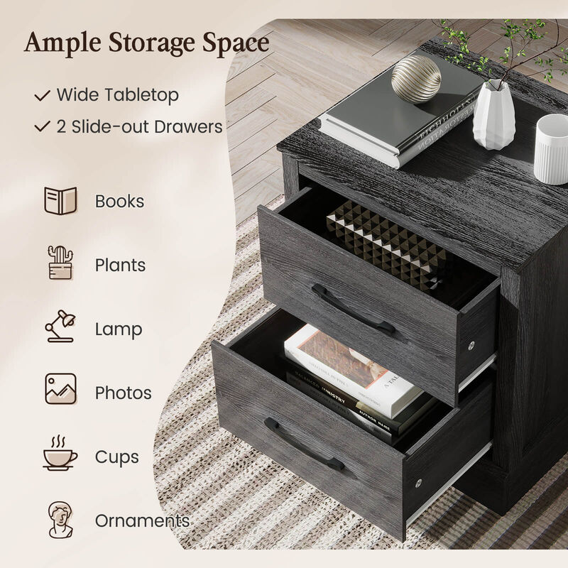 Wood Compact Floor Nightstand with Storage Drawers