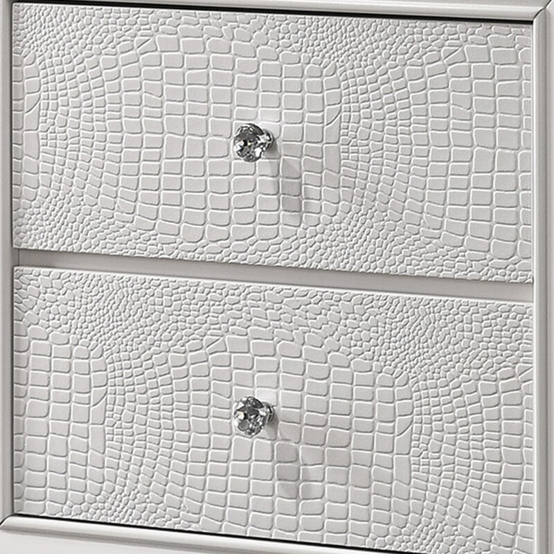 Nightstand with Textured Pattern and 2 Drawers, White-Benzara