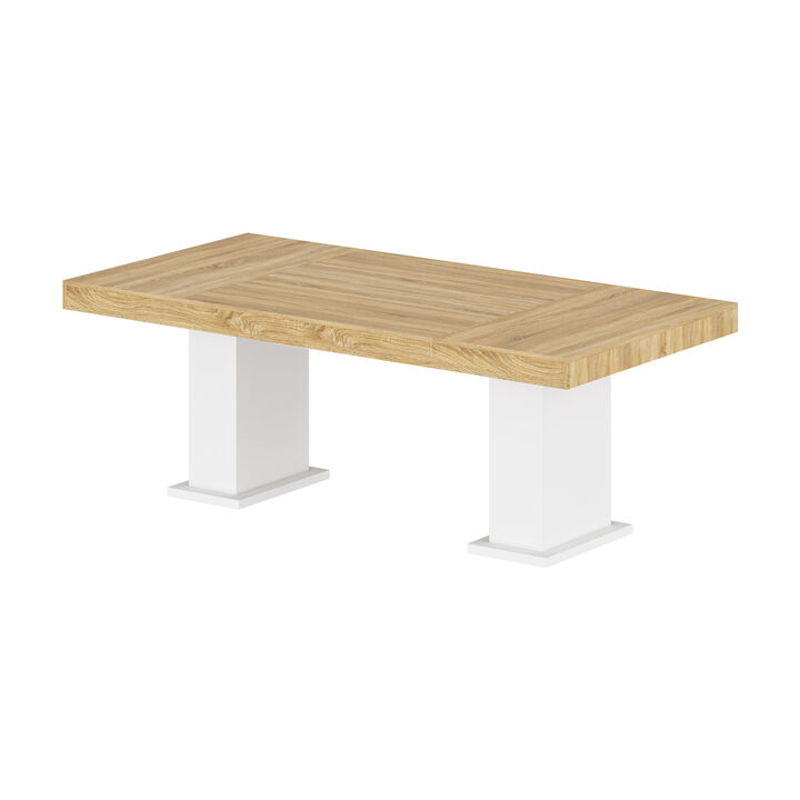 Wooden Grain Color Wood 78.7 in. Width Rectangle Double Pedestal Desk, Meeting Table for 8