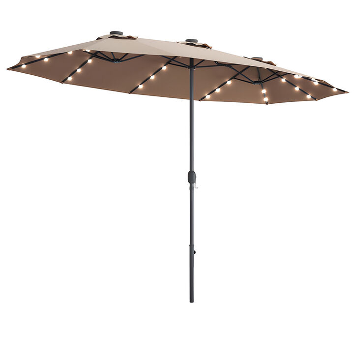 15 Ft Patio LED Crank Solar Powered 36 Lights  Umbrella without Weight Base