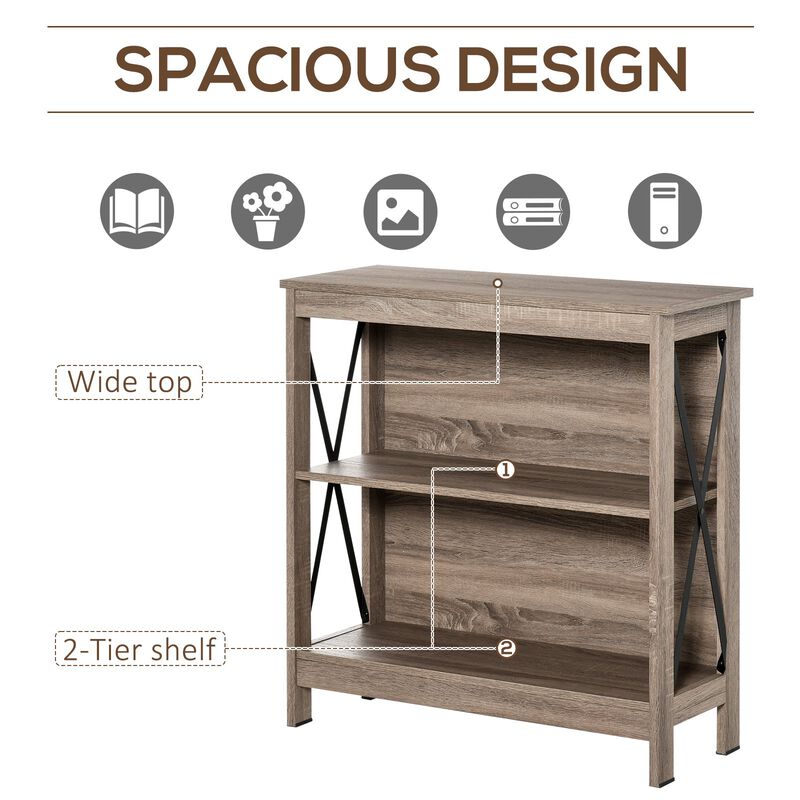 Dark Industrial Shelving: 2-Tier Bookcase with Metal X-Bar