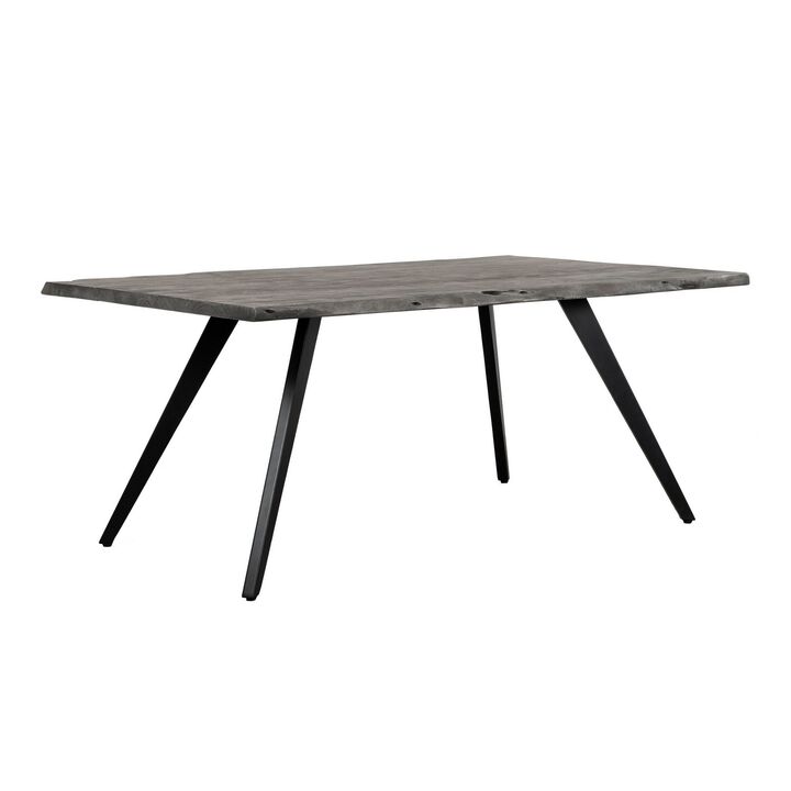 Salz 70 Inch Modern Dining Table, Acacia Wood, Live Edge, Gray, Black - Benzara
