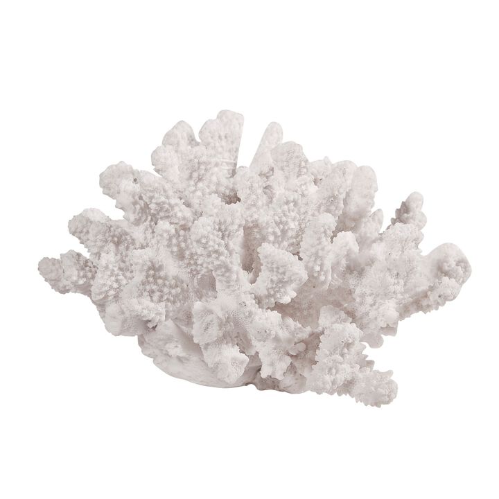 Lily 9 Inch Faux Coral Accent Sculpture, Polyresin Table Decoration, White-Benzara