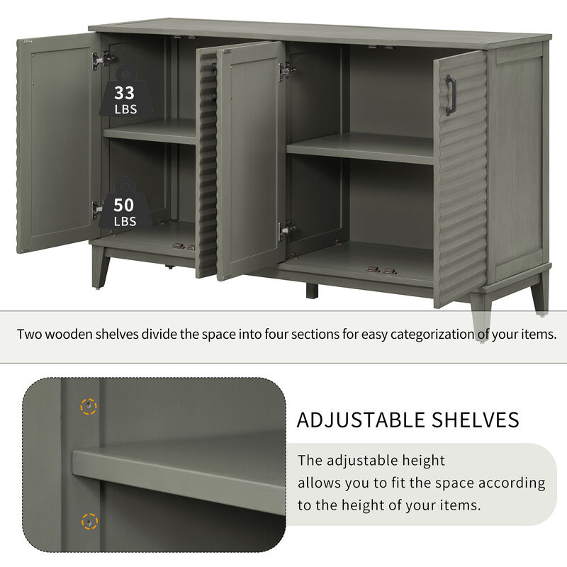 Clihome Sideboard with 4 Door Large Storage Buffet with Adjustable Shelves and Metal Handles for Kitchen, Living Room, Dining Room (Antique Gray)