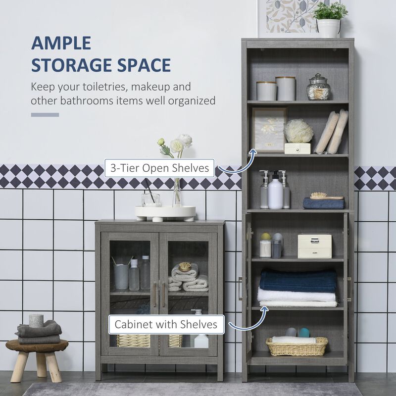 Gray Display Cabinet: Tall Wood Cabinet with Glass Door & 3 Shelves