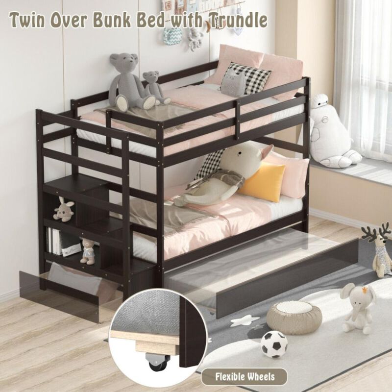 Hivvago Twin Over Twin Bunk Bed with Storage Shelf and Drawer