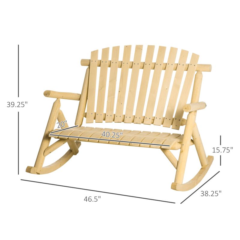 Natural Porch Seat: Wooden 2-Person Rocking Bench with Slatted Design