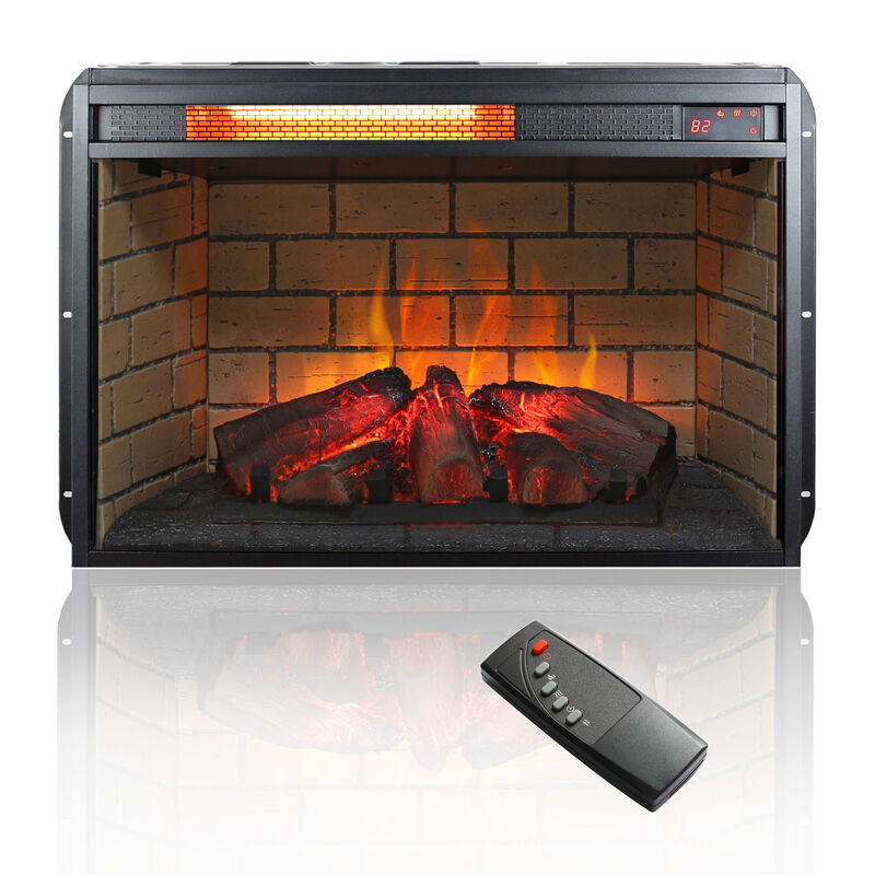 Wood Log Infrared Quartz Heater Fireplace Insert with Brick Interior