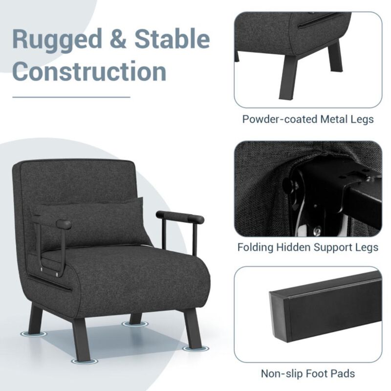 Hivvago Folding 6 Position Convertible Sleeper Bed Armchair Lounge Couch with Pillow