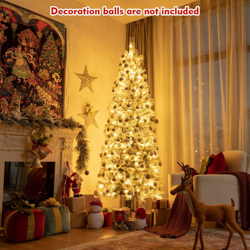 Pre-Lit Hinged Snow Flocked Christmas Tree with Remote Control