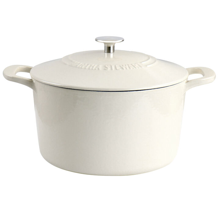 Martha Stewart Enameled Cast Iron 7 Quart Dutch Oven with Lid in Cream