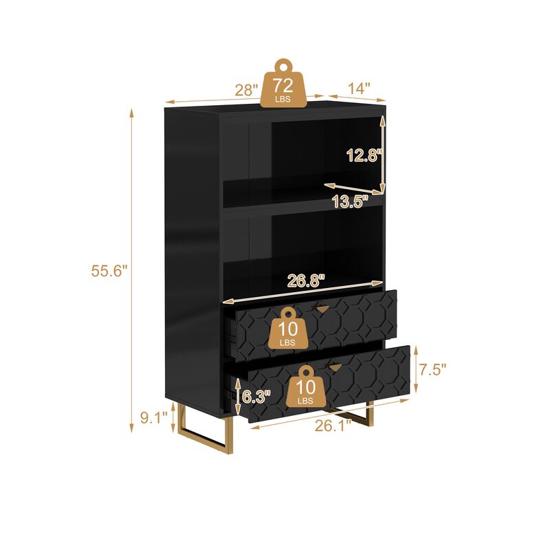 55.6 in. Tall Black Wood Display Bookcase Storage Organizer