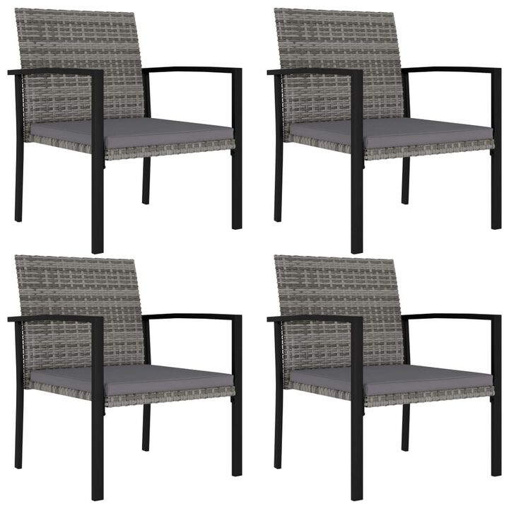Outdoor Dining Set of 4, Gray Poly Rattan, Black Steel Frame - Benzara
