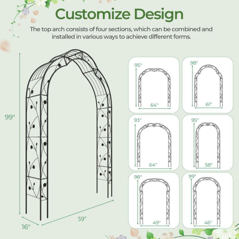 Hivvago Garden Arch Arbor Trellis for Climbing Plants Roses Vines-Black