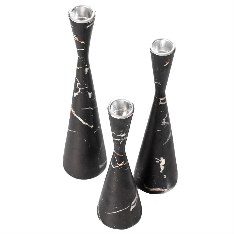 Marble Resin Candle Holders - Set of 3 Exquisite Decorative Taper Candlesticks for Luxurious Home Decor, Elegant Dining Table Centerpieces, Stylish Interior Accents, and Exclusive Event Illumination, Black
