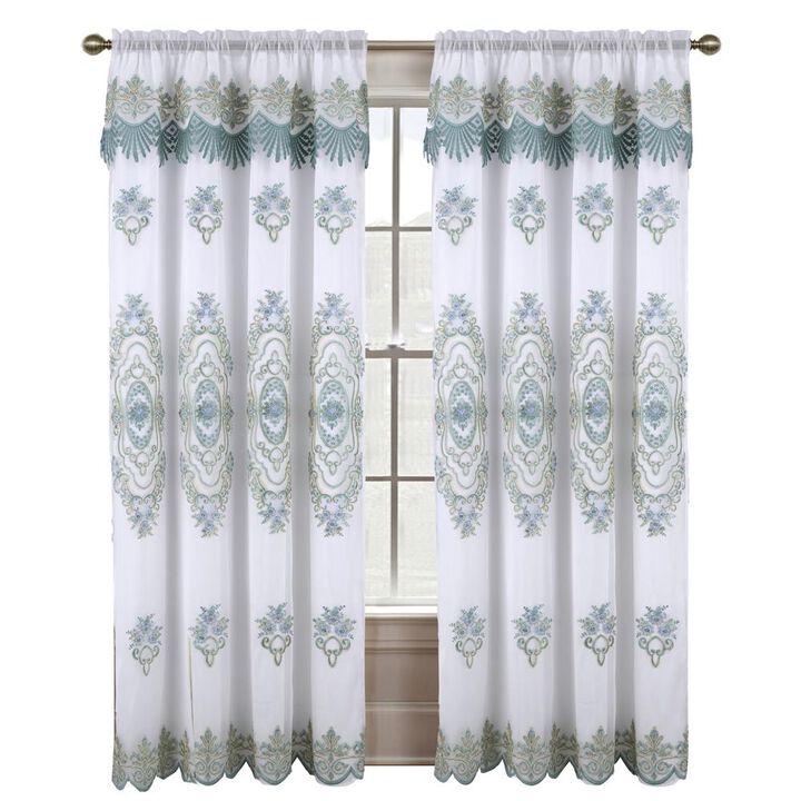 RT Designers Collection Dayton Emb Attached Valance Backing Blackout Window Curtains 50" x 84" White/Teal