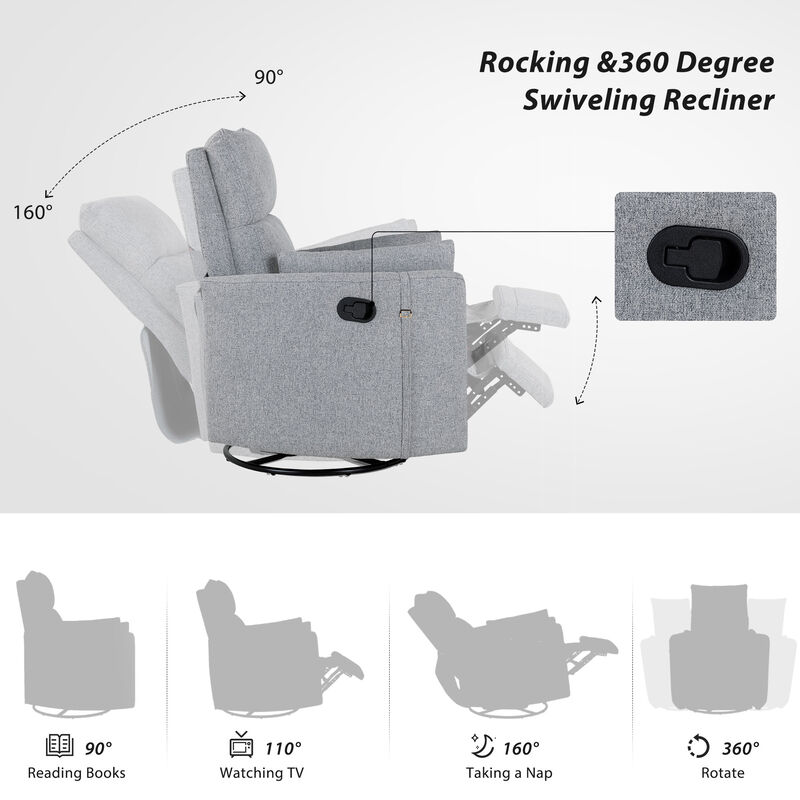 Merax Upholstered Swivel Recliner Manual Rocker Chair