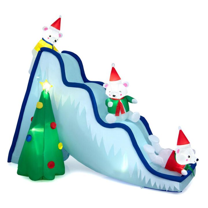 Hivvago 9 Feet Inflatable Polar Bear Slide Scene Decoration with LED Lights