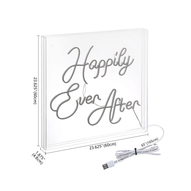 Happily Ever After 23.63" Square Contemporary Glam Acrylic Box USB Operated LED Neon Light
