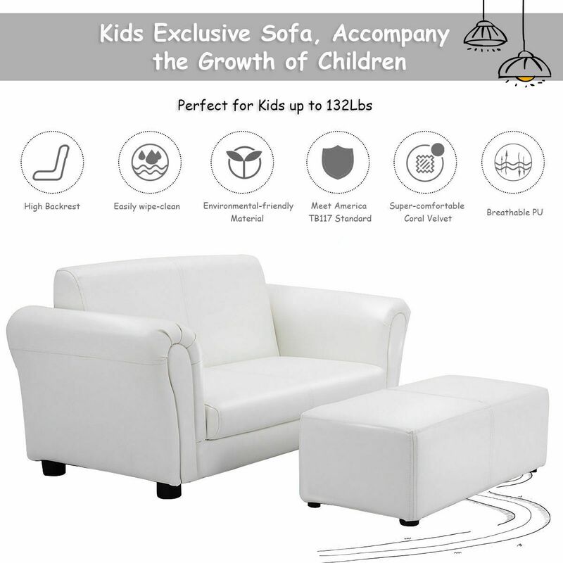 Soft Kids Double Sofa with Ottoman