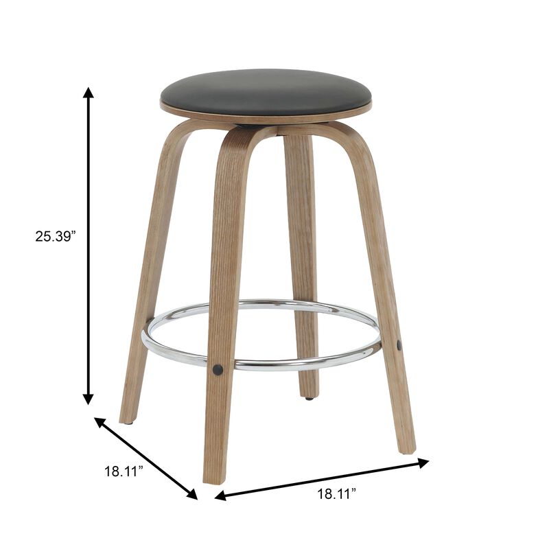 LeisureMod Pelya Modern Swivel Counter Stool Upholstered in Leather in Taupe