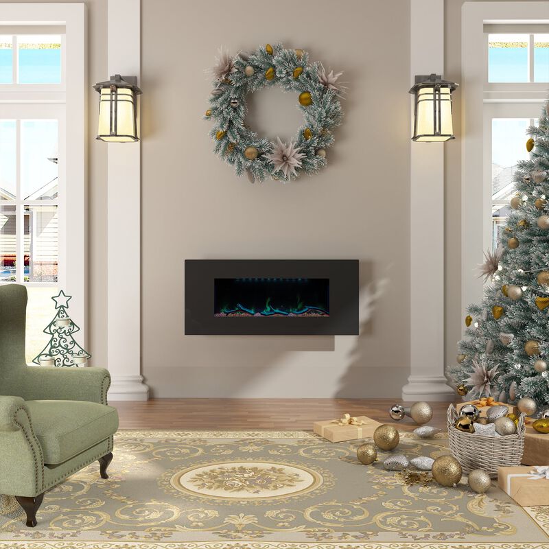 42 Inch 1500W Wall-Mount Fireplace with Multicolor Flame