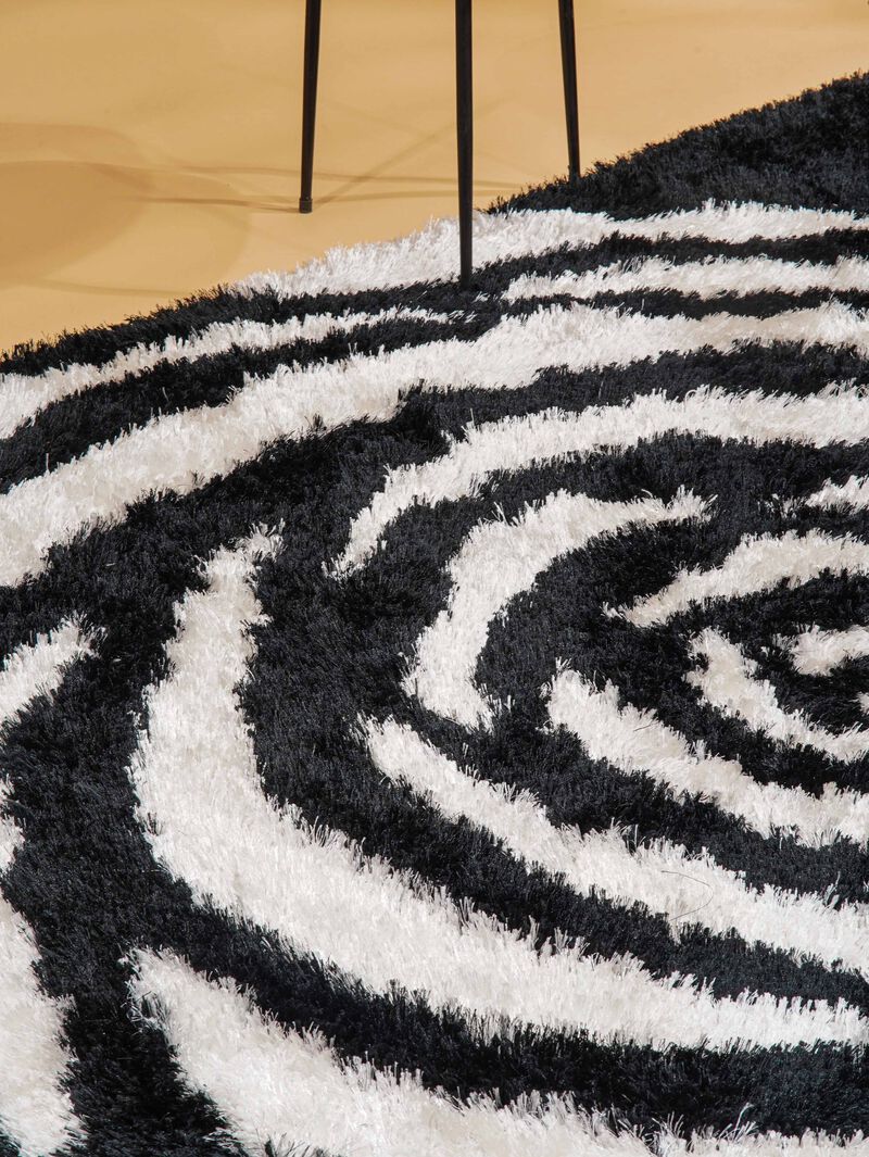 RUGSOTIC CARPETS HAND TUFTED SHAG POLYESTER ECO-FRIENDLY AREA RUGS  - 6'x9', Rectangle, Black White, Floral Modern Design, High Pile Thick Handmade Anti Skid Rugs for Living Room K00006