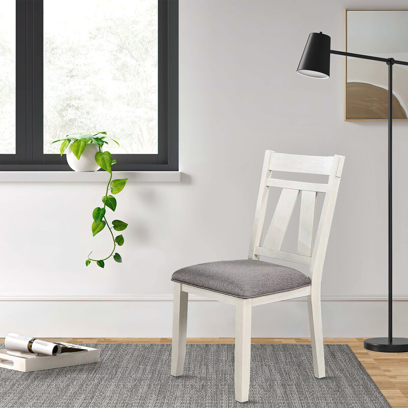 Lexi 24 Inch Classic Dining Side Chair, Padded Seat, Set of 2, Gray, White - Benzara