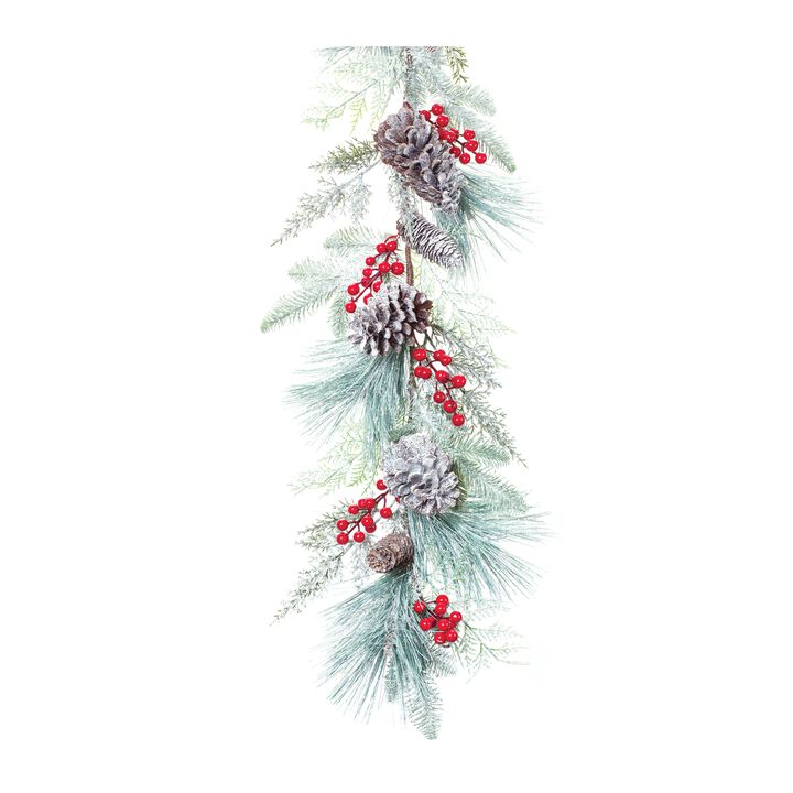 Artificial Frosted Pine Cone and Berry Garland for Rustic Holiday Accents