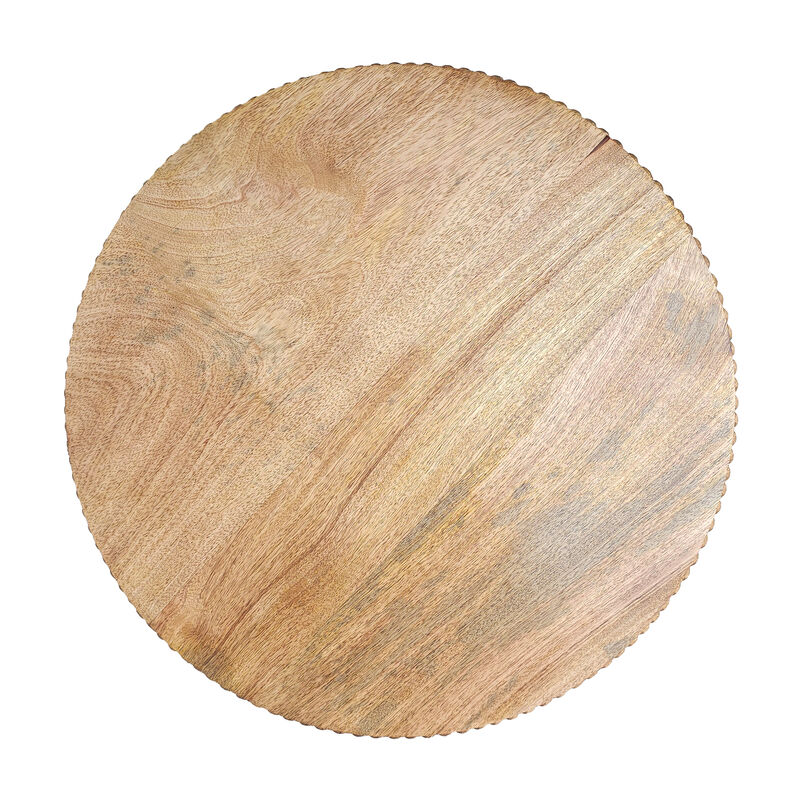 21 Inch Side End Table, Round Top, Stacked Ball Post, Natural Brown Mango Wood - Benzara