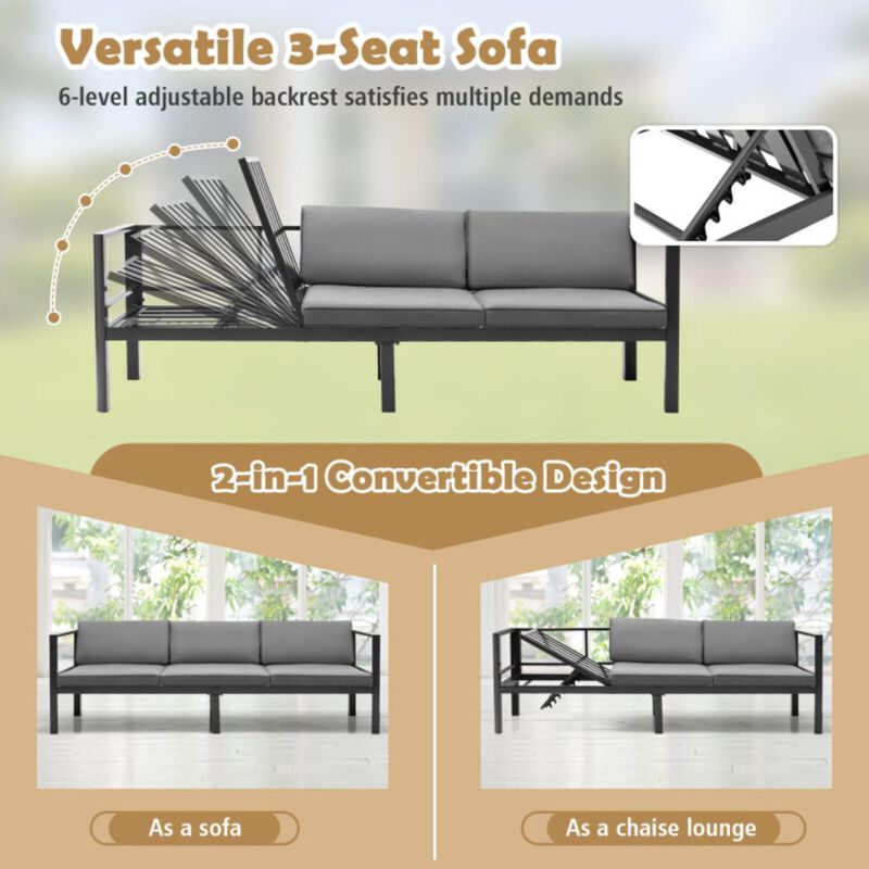 Hivvago 3 Pieces Aluminum Patio Furniture Set with 6-Level Adjustable Backrest-Gray