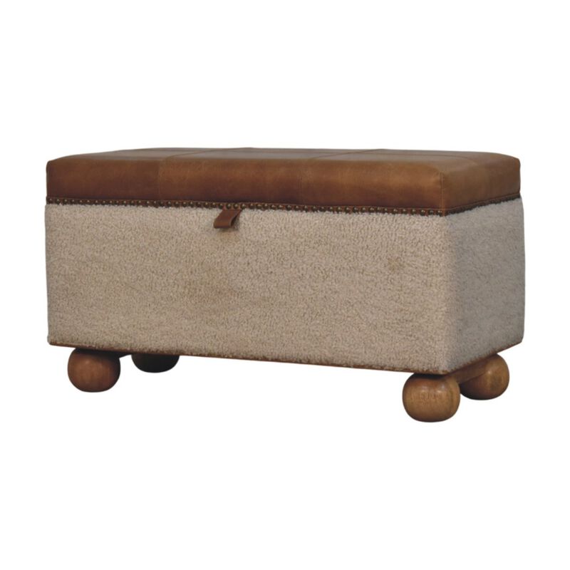 Artisan Furniture Solid Wood Boucle Lid- up Storage Ottoman