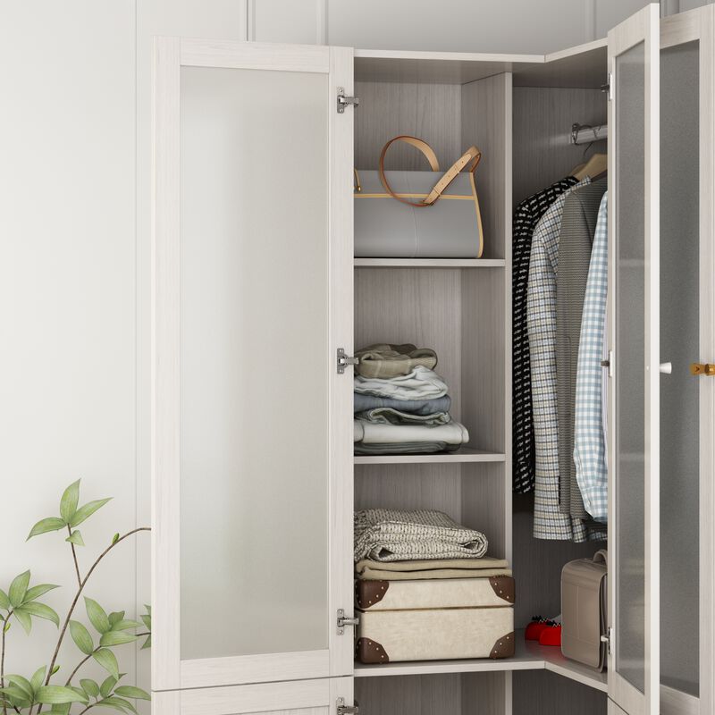 FUFU&GAGA Corner Wardrobe Closet with Hanging Rod and Shelves for Bedroom (35.4" D x 35.4" W x 70.9" H) Brown