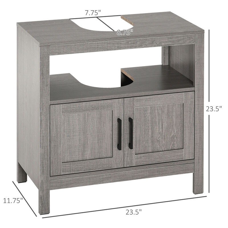 Gray Bathroom Storage Cabinet with 2 Doors & Shelf