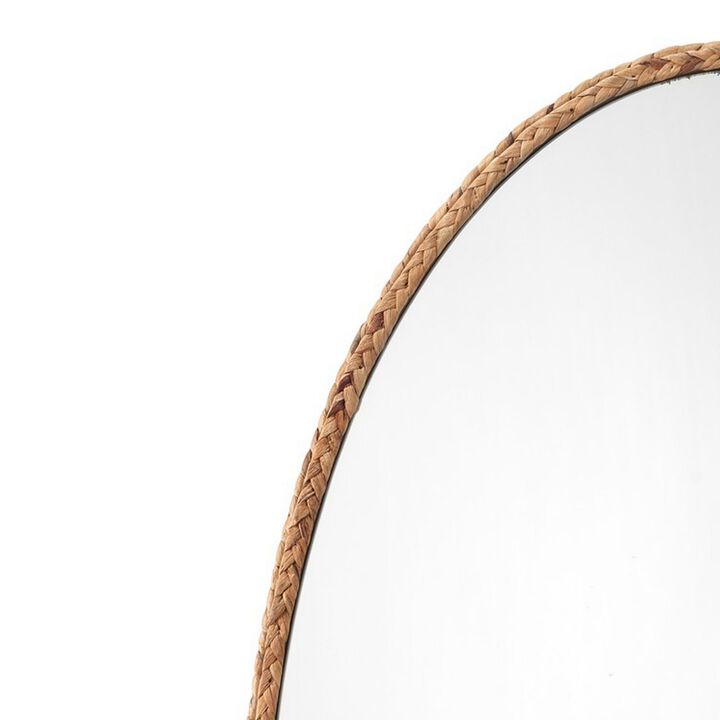 Mirror with Oval Encasing and Seagrass Braiding, Brown-Benzara