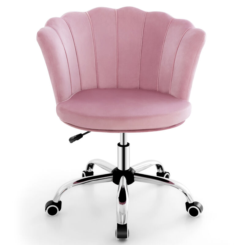 Adjustable Vanity Velvet Chair with Seashell Back and Wheels-Pink