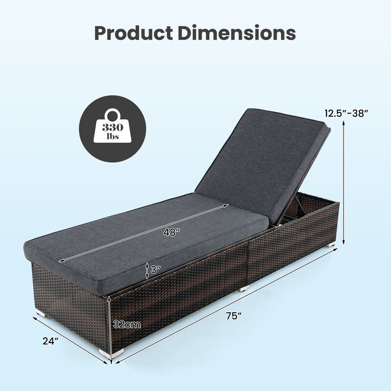 Patio Wicker Lounge Chair with 4-Level Adjustable Backrest and Long Seat Cushion