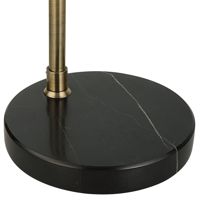 72 Inch Arc Floor Lamp, Black Metal Shade, Marble Foot, Antique Brass - Benzara