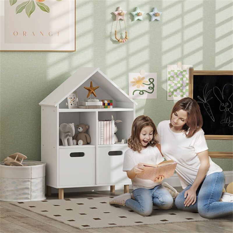 Freestanding Bookshelf with Enclosed Storage for Books and Decor